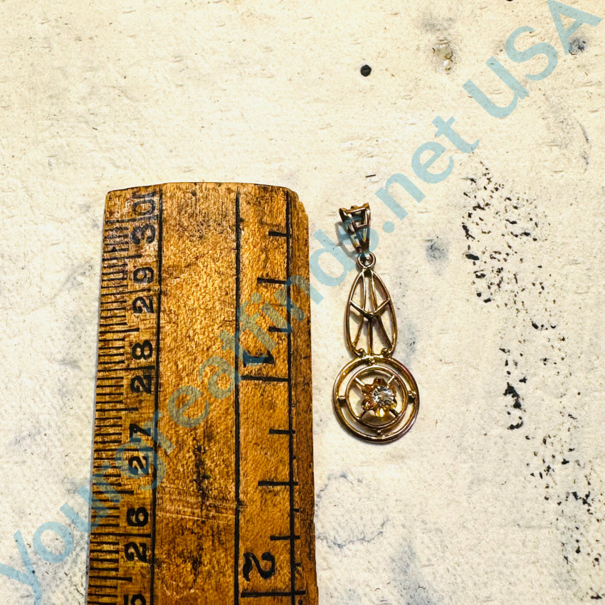 Antique Art Deco 10K Yellow Gold & Diamond Lavalier Pendant Pendant