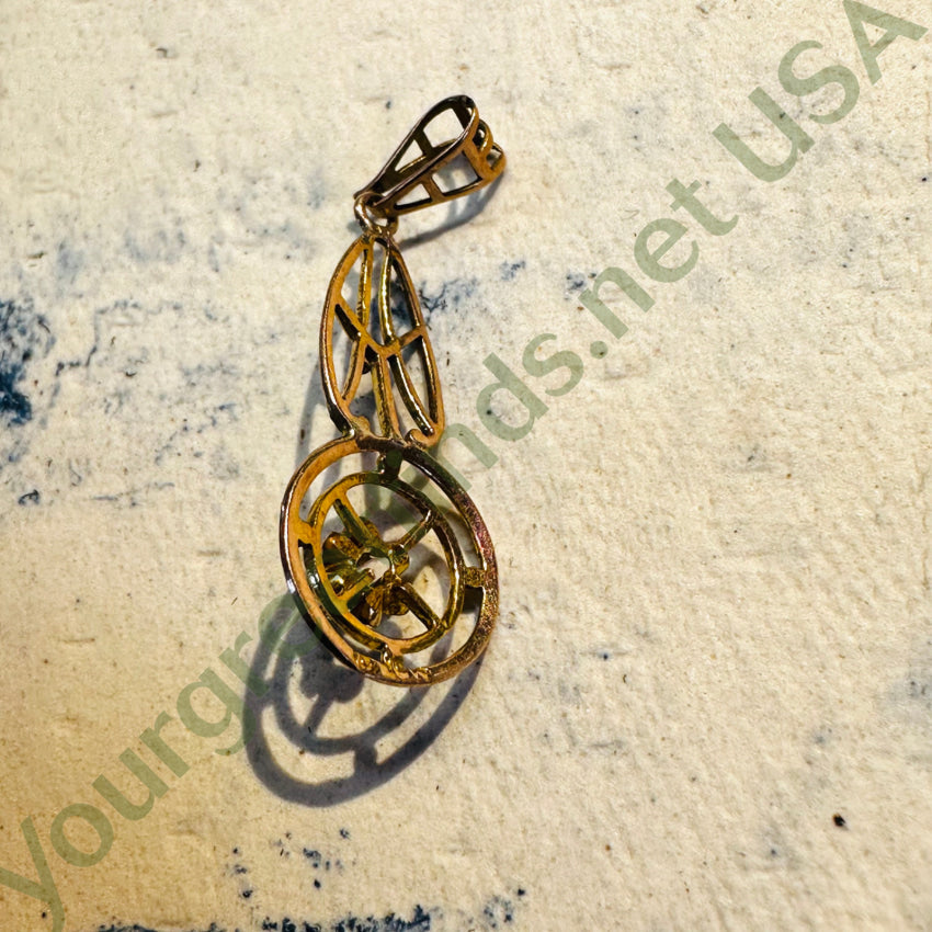 Antique Art Deco 10K Yellow Gold & Diamond Lavalier Pendant Pendant