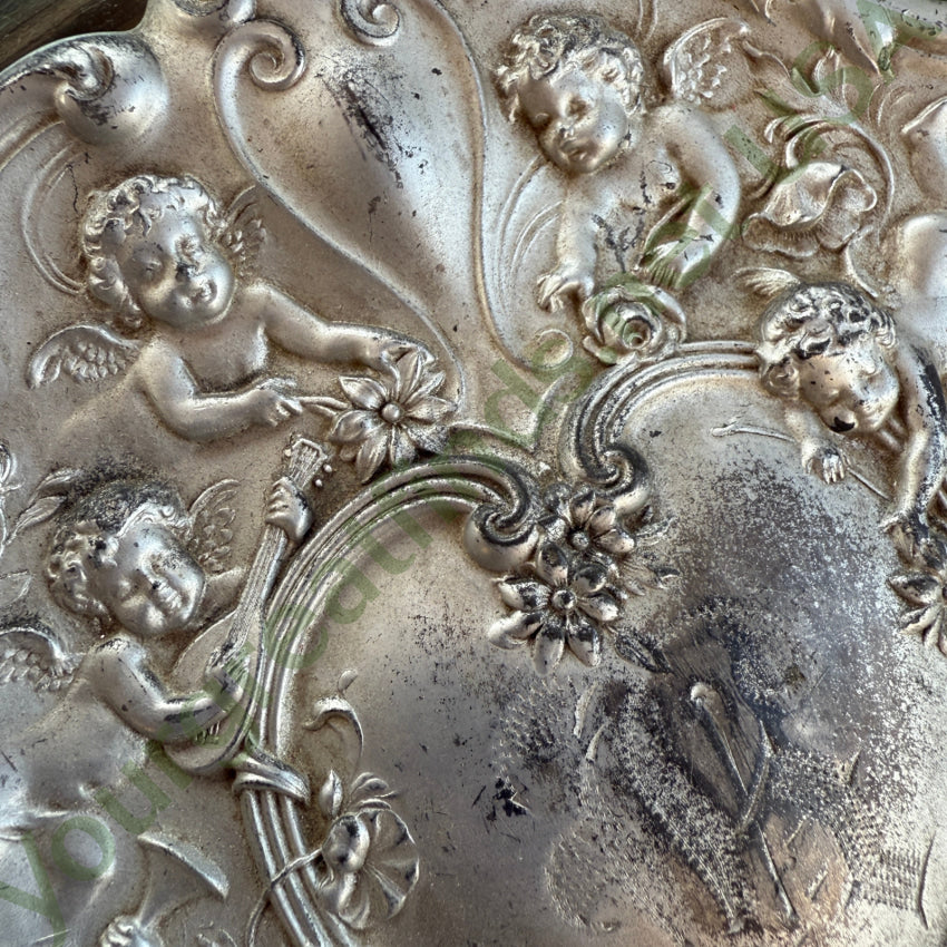 Antique Art Nouveau Metal Vanity Hand Mirror Cherubs hand mirror