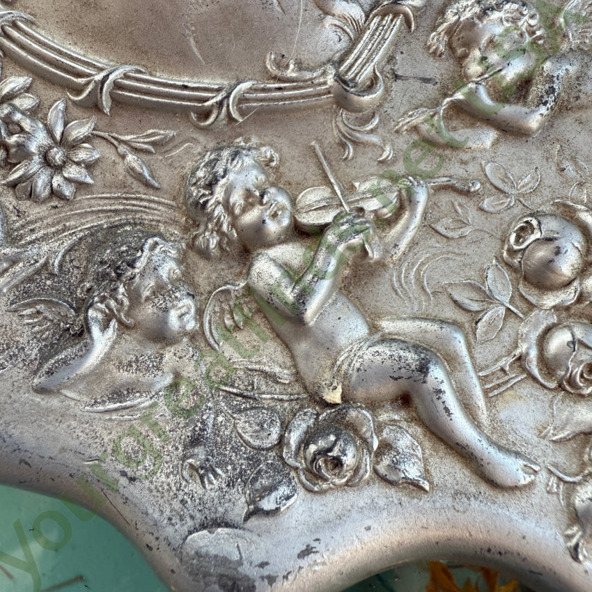 Antique Art Nouveau Metal Vanity Hand Mirror Cherubs hand mirror