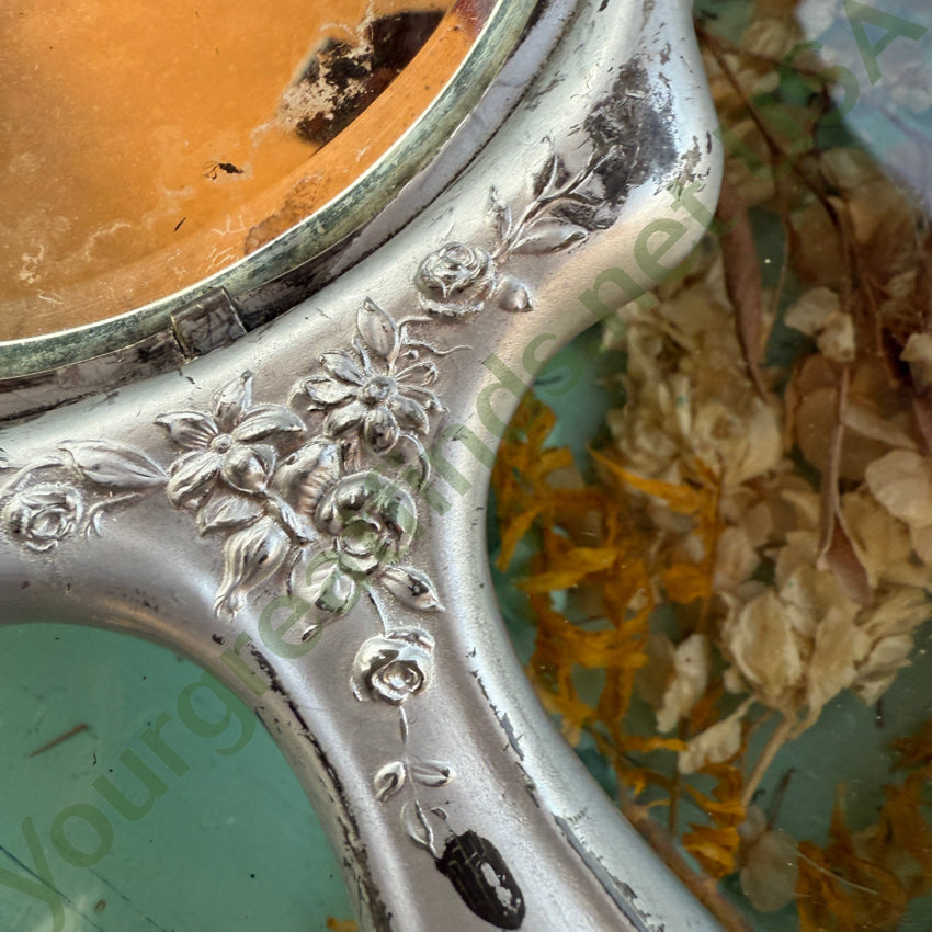 Antique Art Nouveau Metal Vanity Hand Mirror Cherubs hand mirror