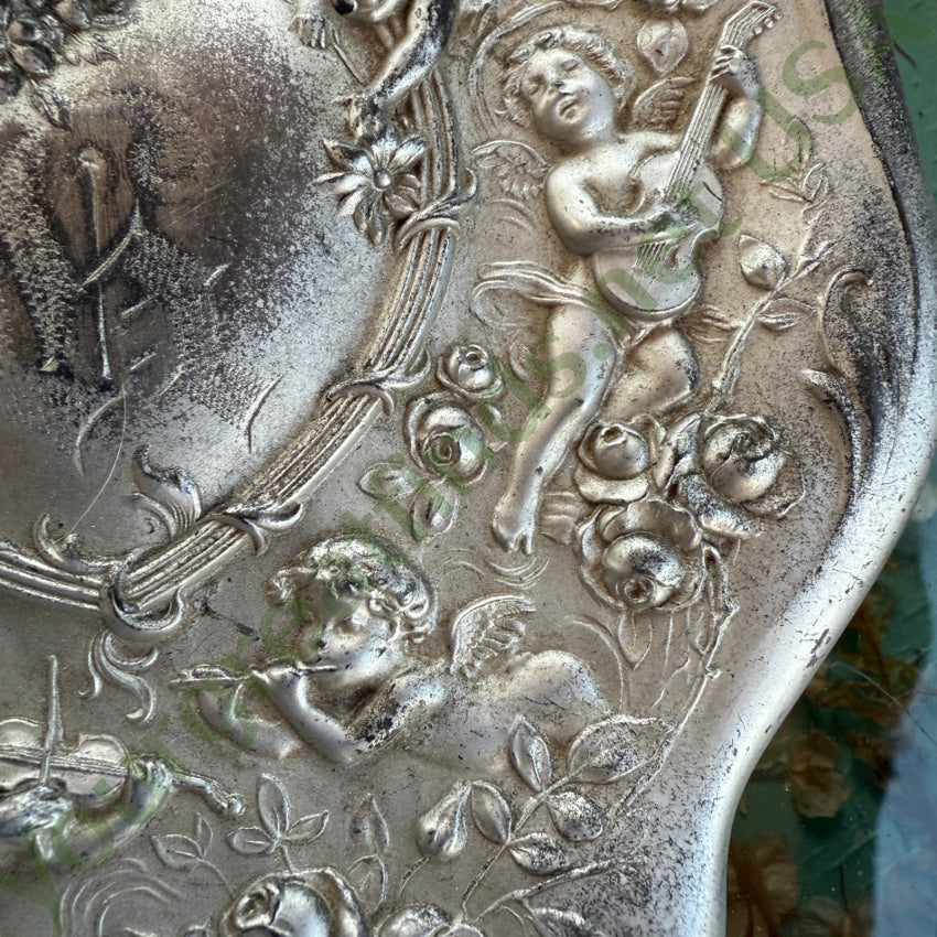 Antique Art Nouveau Metal Vanity Hand Mirror Cherubs hand mirror