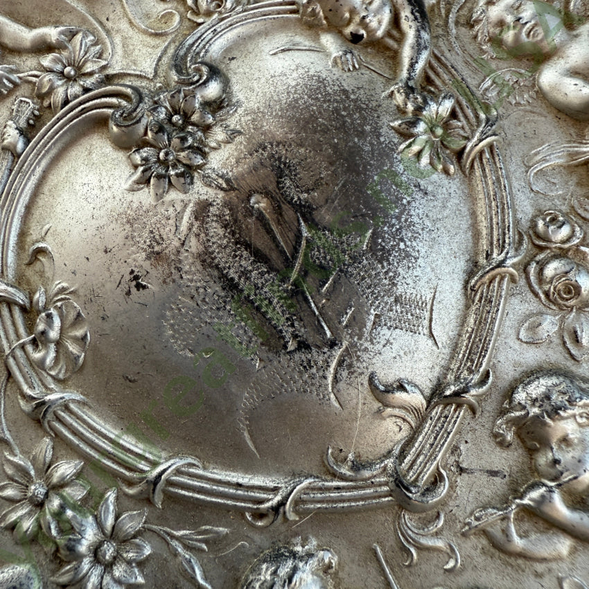 Antique Art Nouveau Metal Vanity Hand Mirror Cherubs hand mirror