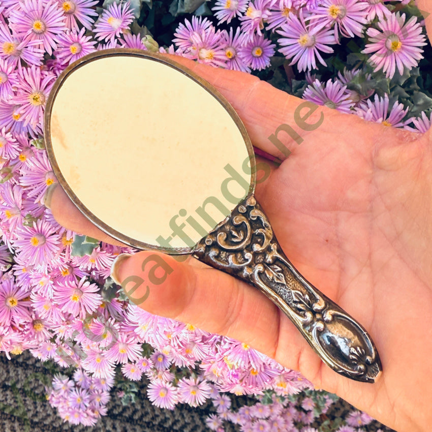 Antique Art Nouveau Sterling Silver Mini Hand Mirror Vanity hand mirror