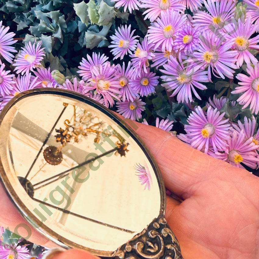 Antique Art Nouveau Sterling Silver Mini Hand Mirror Vanity hand mirror