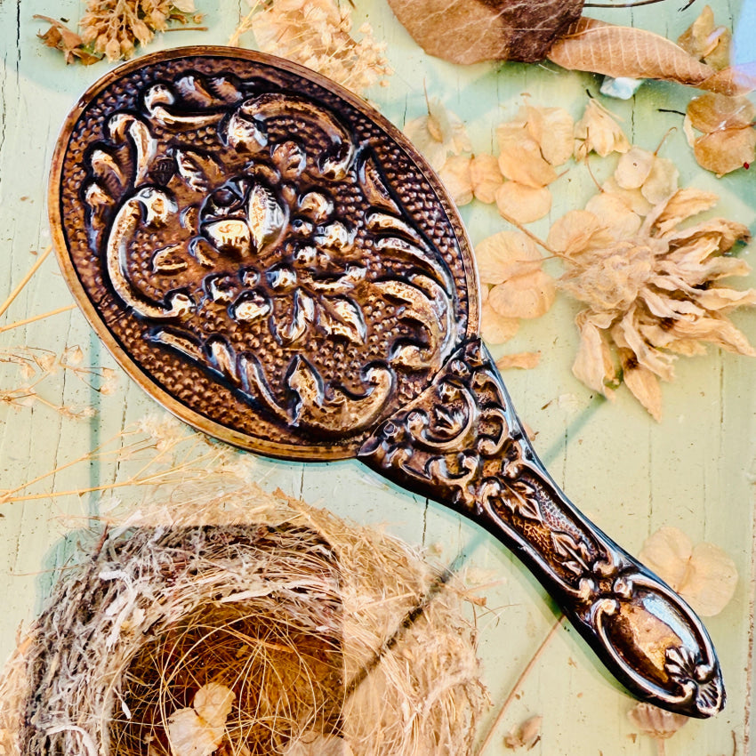 Antique Art Nouveau Sterling Silver Mini Hand Mirror Vanity hand mirror