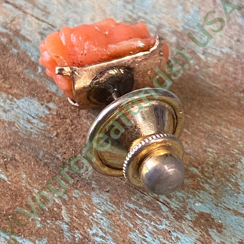 Antique Carved C0ral Cherub Tack Pin in 10k Yellow Gold Yourgreatfinds