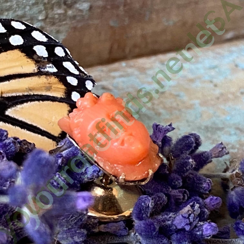 Antique Carved C0ral Cherub Tack Pin in 10k Yellow Gold Yourgreatfinds