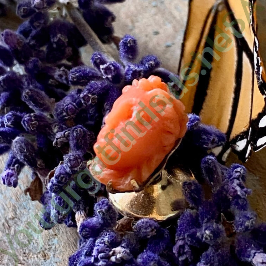 Antique Carved C0ral Cherub Tack Pin in 10k Yellow Gold Yourgreatfinds