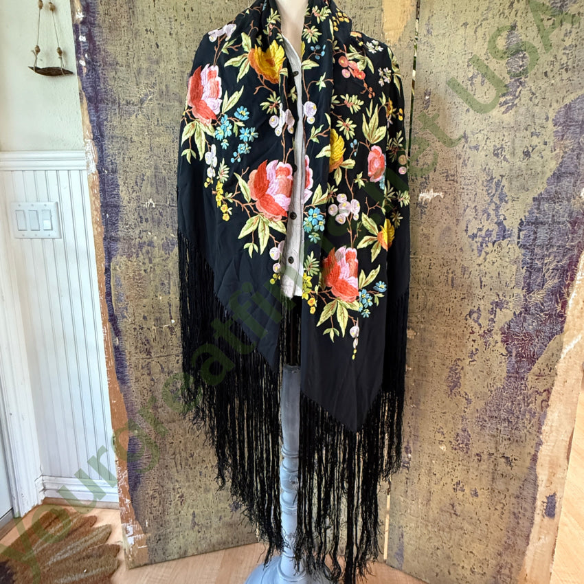 Antique Chinese Silk Hand Embroidered Piano Shawl shawl