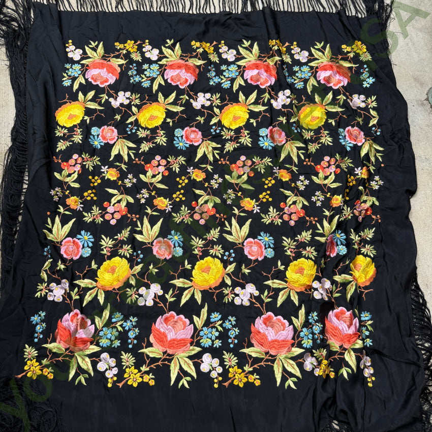 Antique Chinese Silk Hand Embroidered Piano Shawl shawl