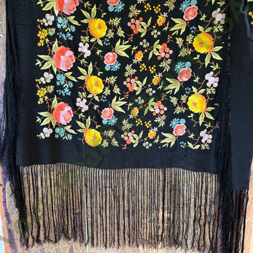 Antique Chinese Silk Hand Embroidered Piano Shawl shawl