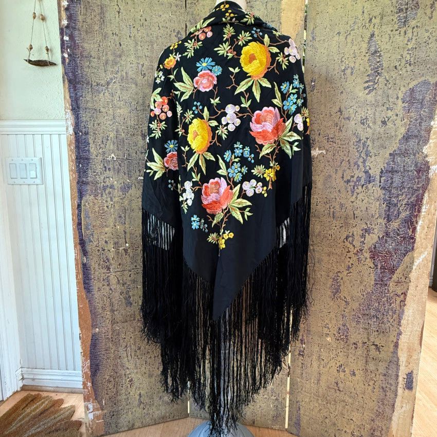 Antique Chinese Silk Hand Embroidered Piano Shawl shawl