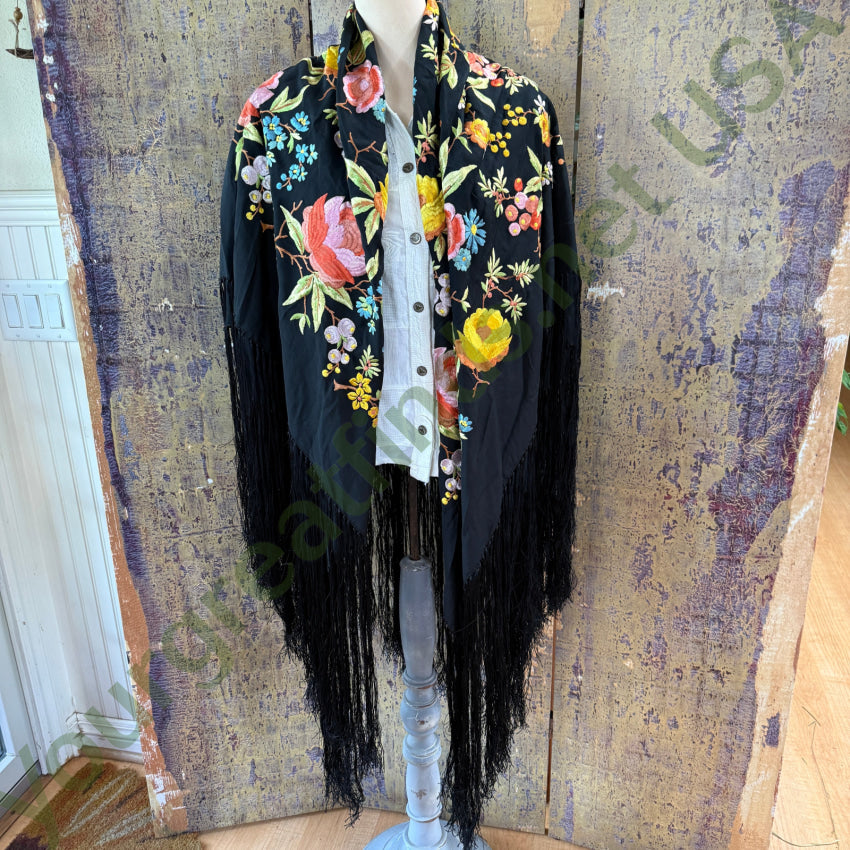 Antique Chinese Silk Hand Embroidered Piano Shawl shawl