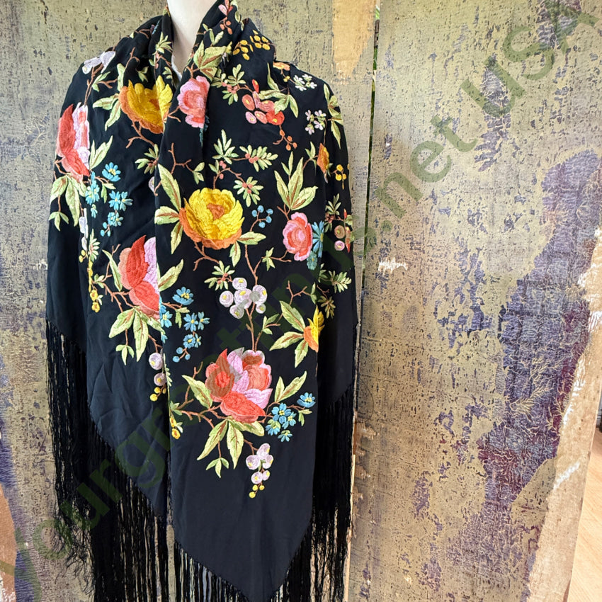 Antique Chinese Silk Hand Embroidered Piano Shawl shawl