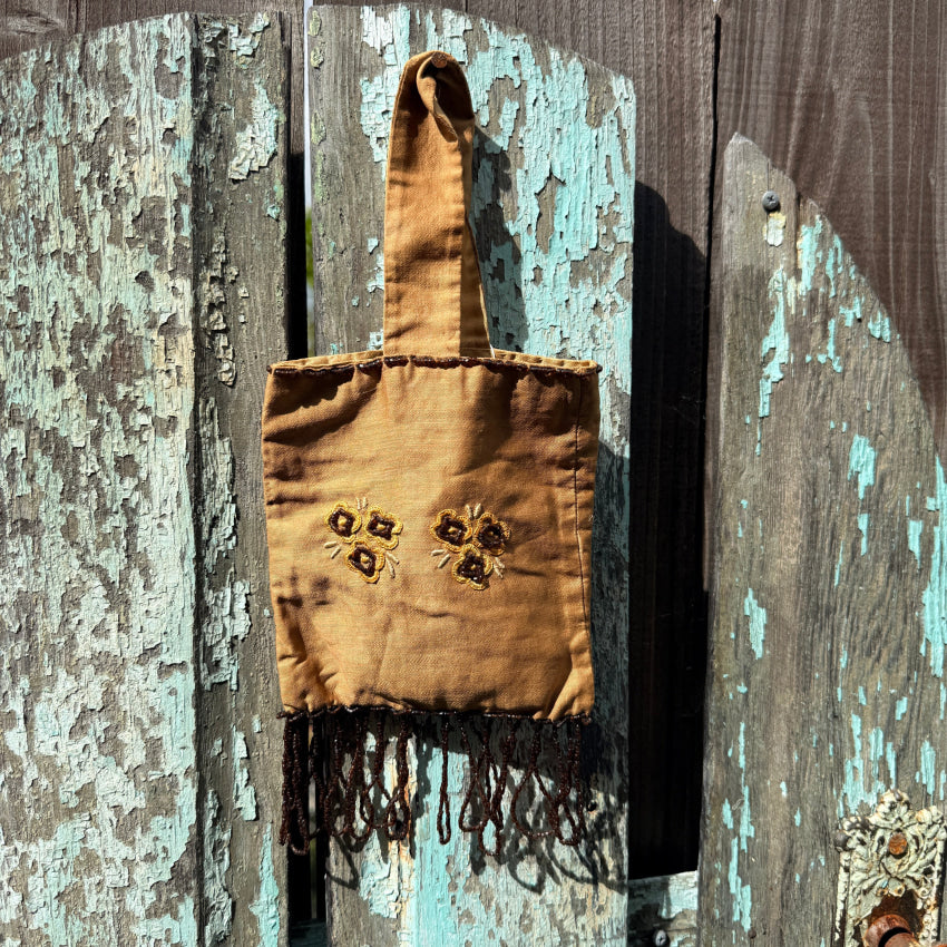 Antique Embroidered Beaded Bag Brownie / Girl Scout Project tote purse