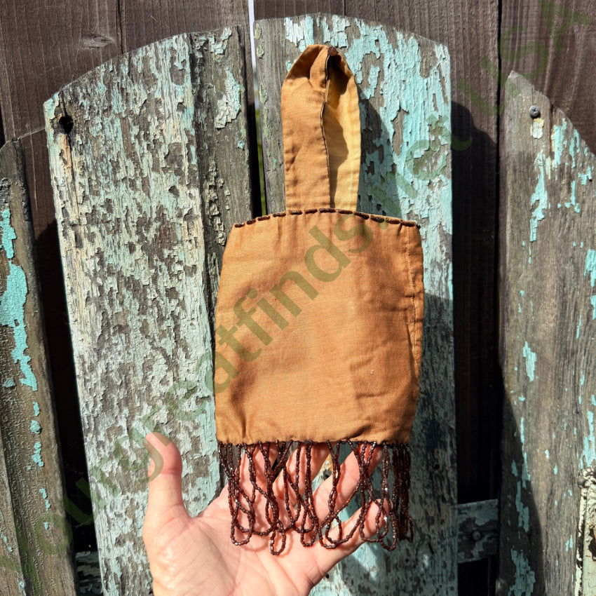 Antique Embroidered Beaded Bag Brownie / Girl Scout Project tote purse