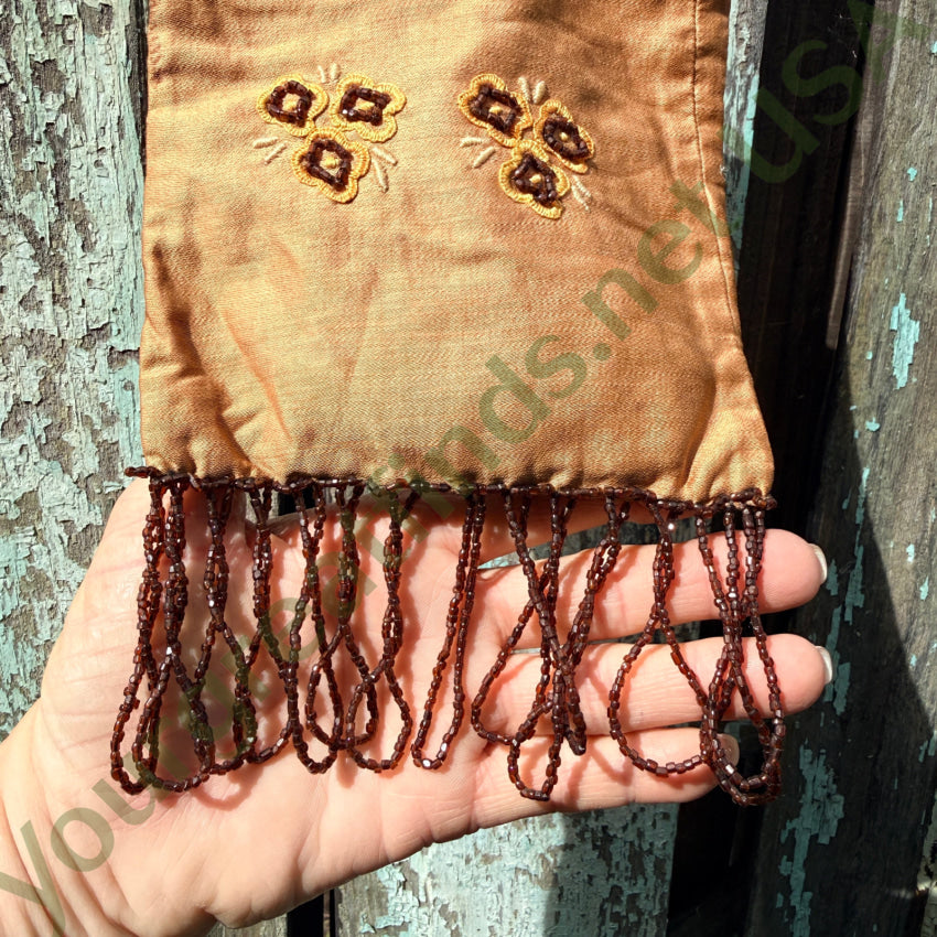 Antique Embroidered Beaded Bag Brownie / Girl Scout Project tote purse