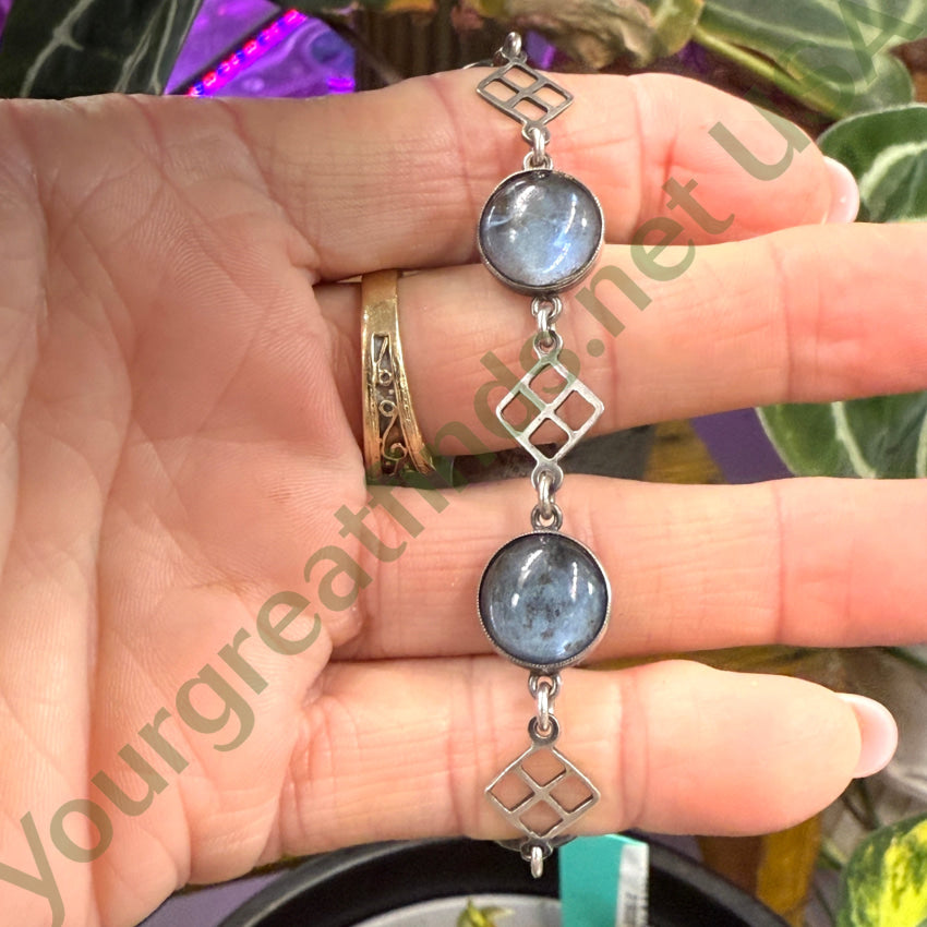 Antique English Sterling Silver Glass & Butterfly Wings Bracelet Bracelets