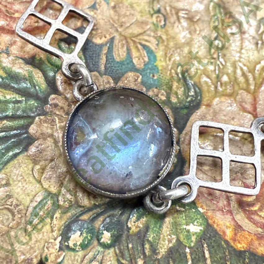 Antique English Sterling Silver Glass & Butterfly Wings Bracelet Bracelets