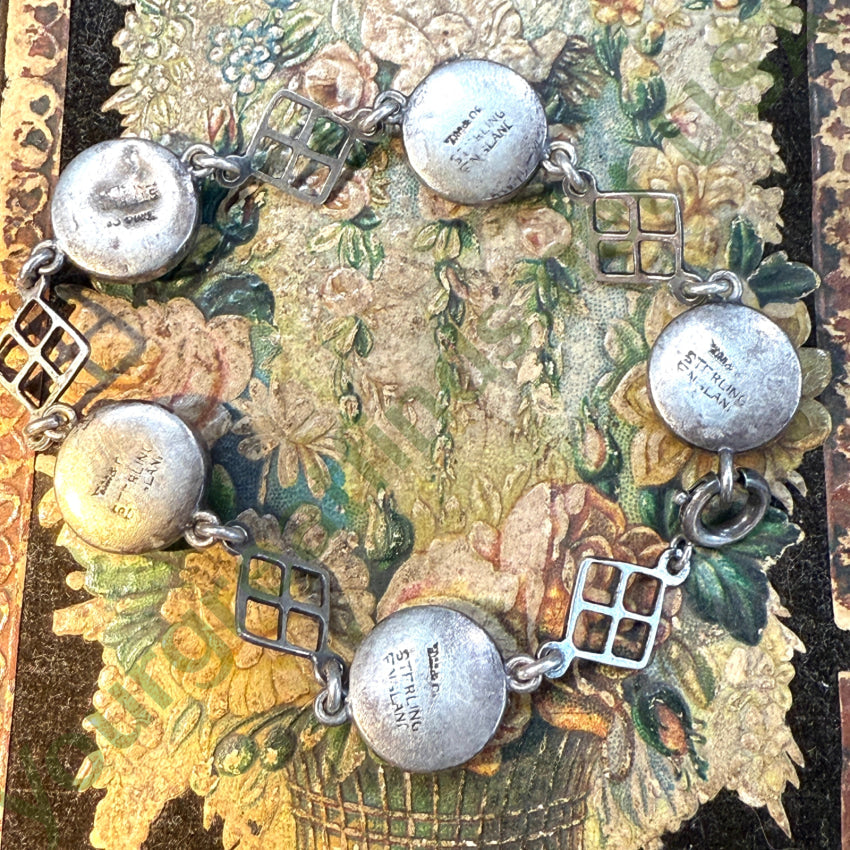 Antique English Sterling Silver Glass & Butterfly Wings Bracelet Bracelets