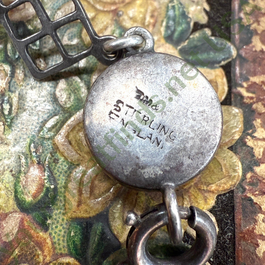 Antique English Sterling Silver Glass & Butterfly Wings Bracelet Bracelets