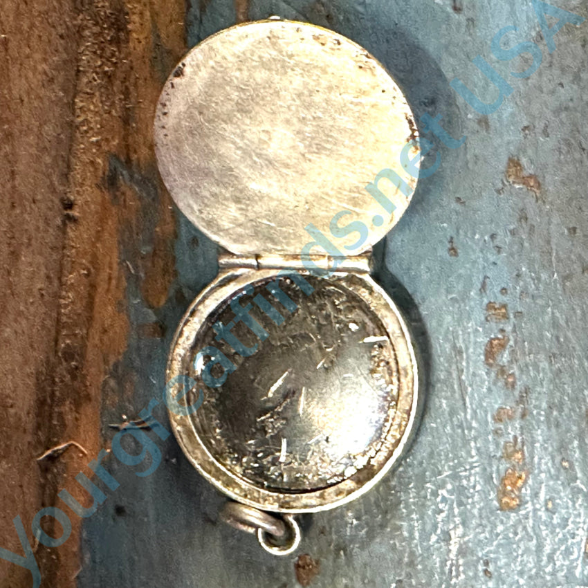 Antique Engraved Sterling Silver Double Sided Locket Pendant