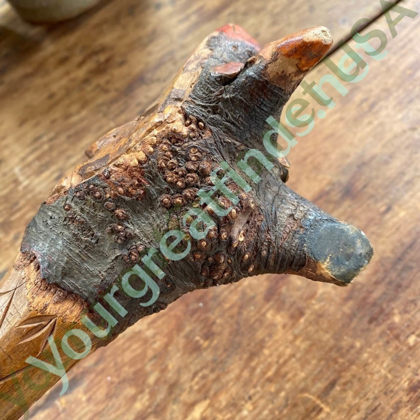 Antique Folk Art Hand Carved Mythical Creature Staff Wood Yourgreatfinds