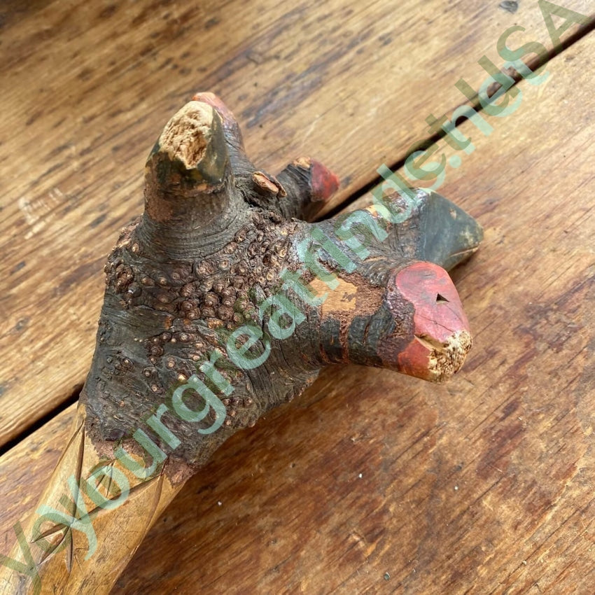 Antique Folk Art Hand Carved Mythical Creature Staff Wood Yourgreatfinds