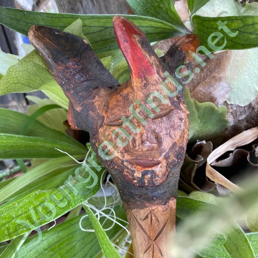 Antique Folk Art Hand Carved Mythical Creature Staff Wood Yourgreatfinds
