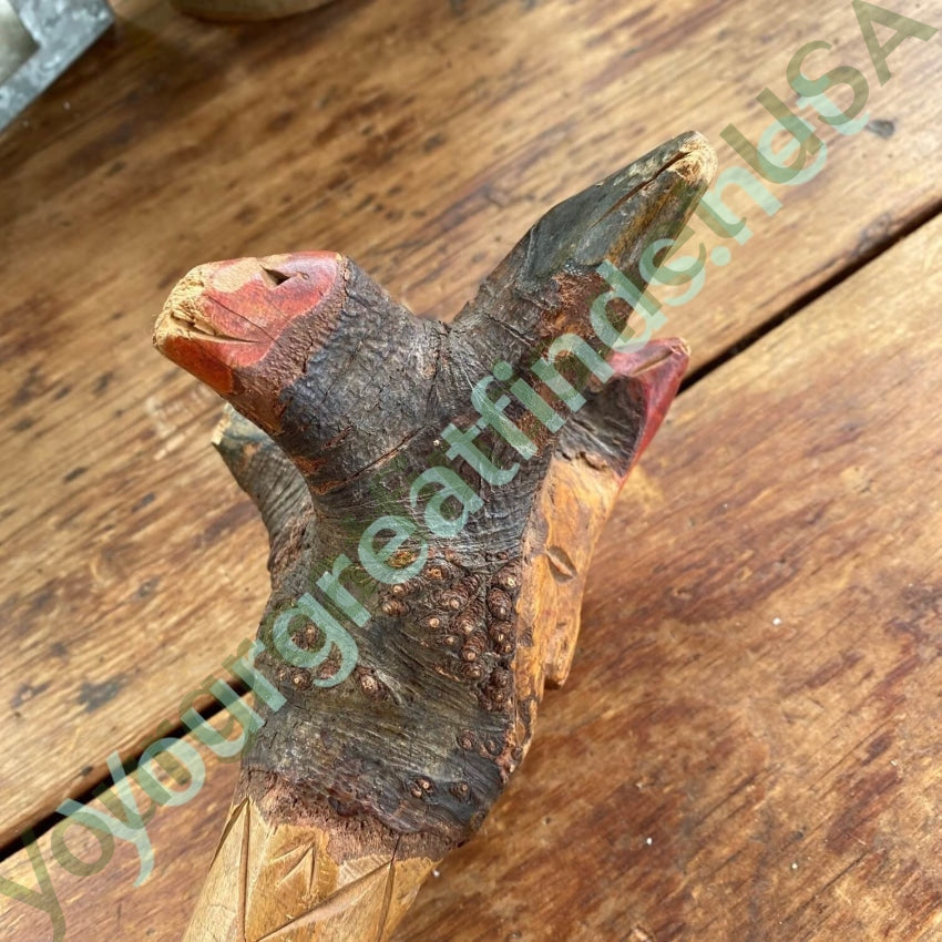 Antique Folk Art Hand Carved Mythical Creature Staff Wood Yourgreatfinds