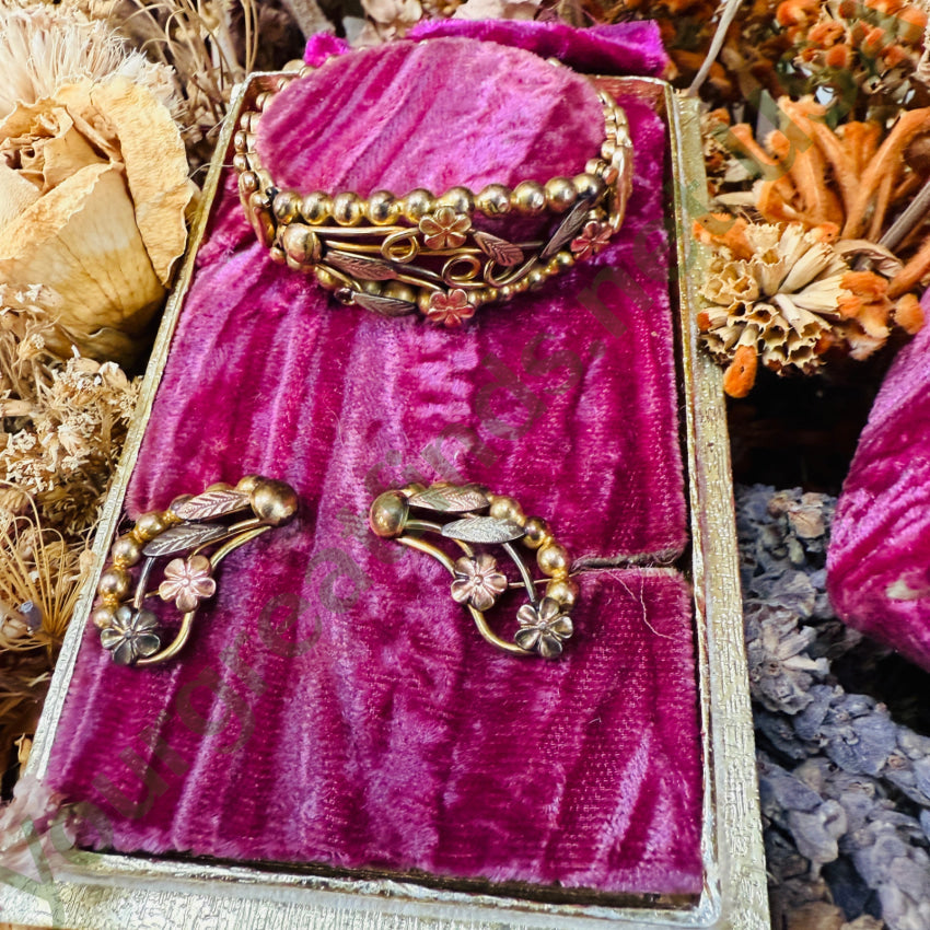 Antique Gold Filled Expansion Bracelet Earrings In Box Briggs Carmen bracelet earring set