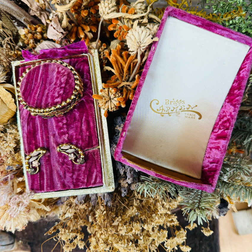 Antique Gold Filled Expansion Bracelet Earrings In Box Briggs Carmen bracelet earring set