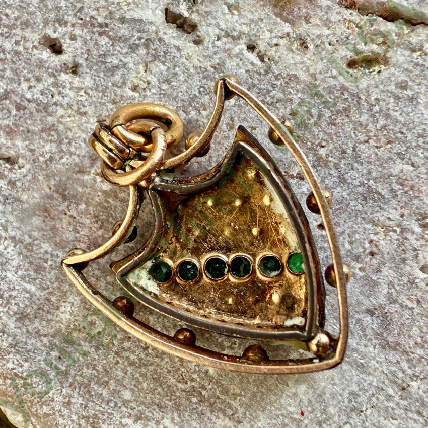 Antique Gold Filled Shield Pendant Natural Seed Pearls pendant