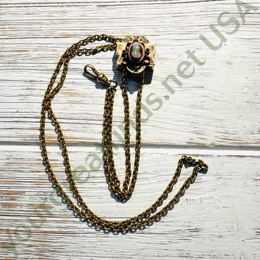 Antique Gold & Sardonyx Carved Jesus Cameo Watch Chain