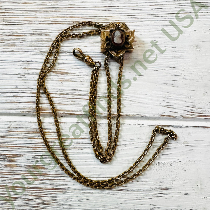 Antique Gold & Sardonyx Carved Jesus Cameo Watch Chain