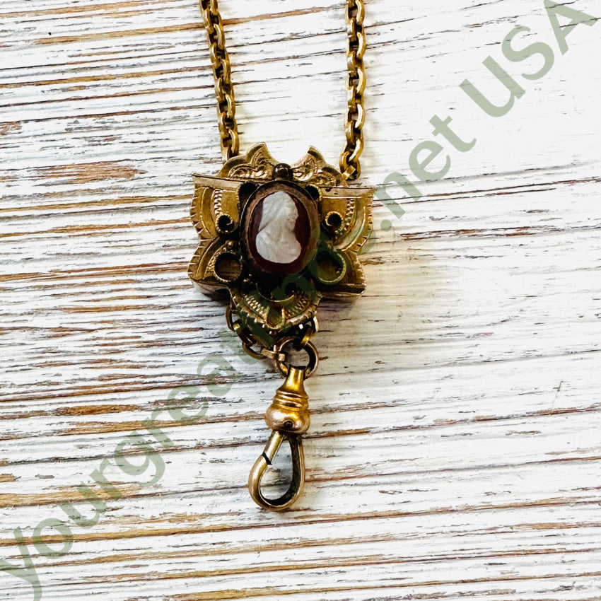 Antique Gold & Sardonyx Carved Jesus Cameo Watch Chain