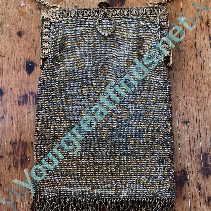 Antique Metal Beaded Evening Bag with Fringe