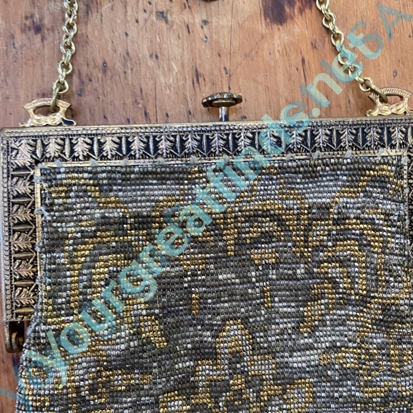 Antique French Made Metal Micro Beaded Bead Bag
