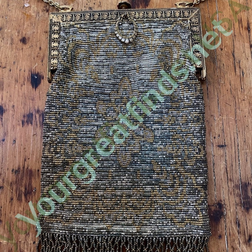 Antique Metal Beaded Evening Bag with Fringe Yourgreatfinds
