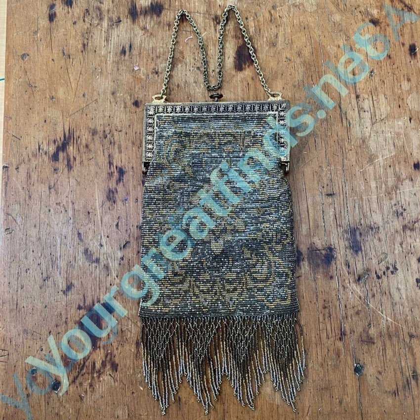 Antique Metal Beaded Evening Bag with Fringe Yourgreatfinds