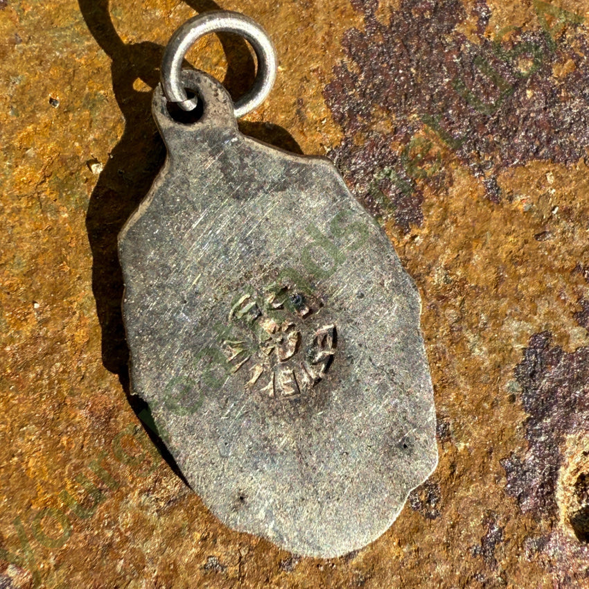 Antique Mexican Sterling Silver Miraculous Mary Pendant Red Enamel pendant