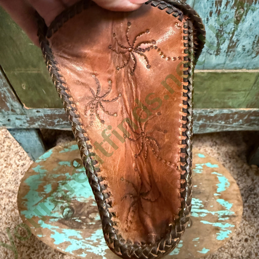 Antique Mexican Tooled Leather Clutch Bag Purse