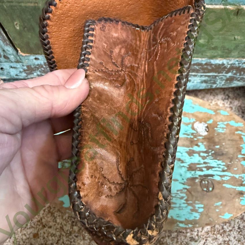 Antique Mexican Tooled Leather Clutch Bag Purse