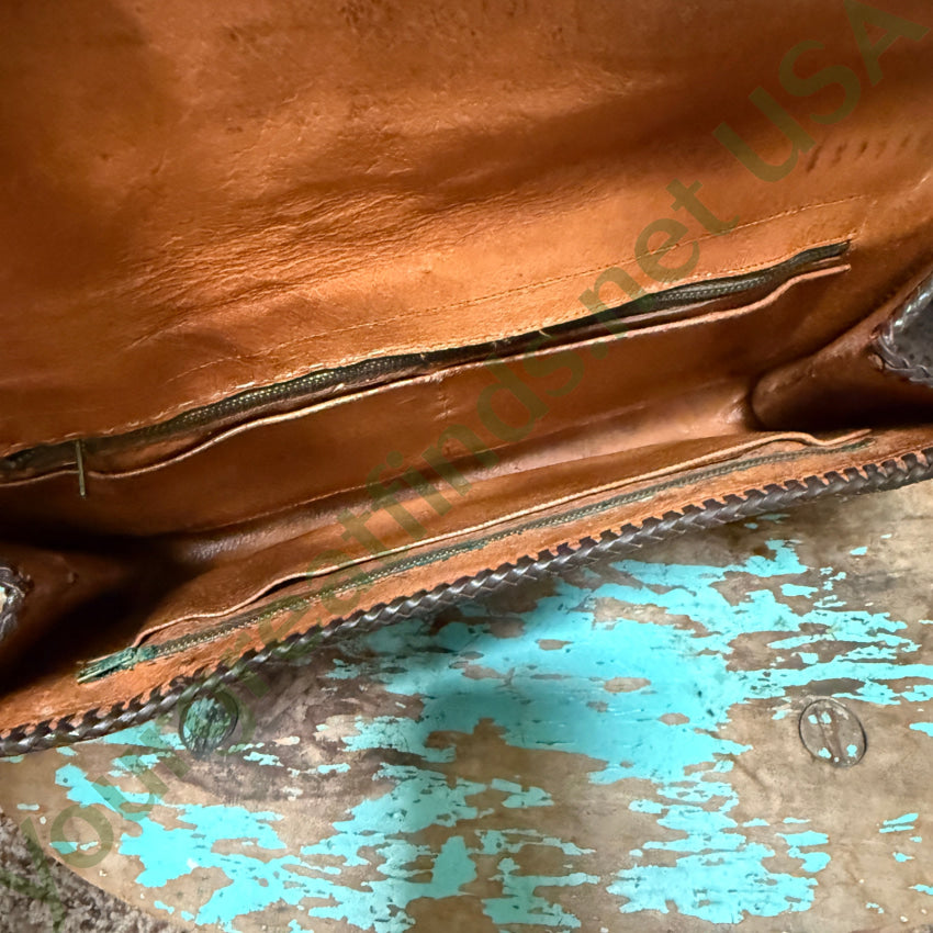 Antique Mexican Tooled Leather Clutch Bag Purse