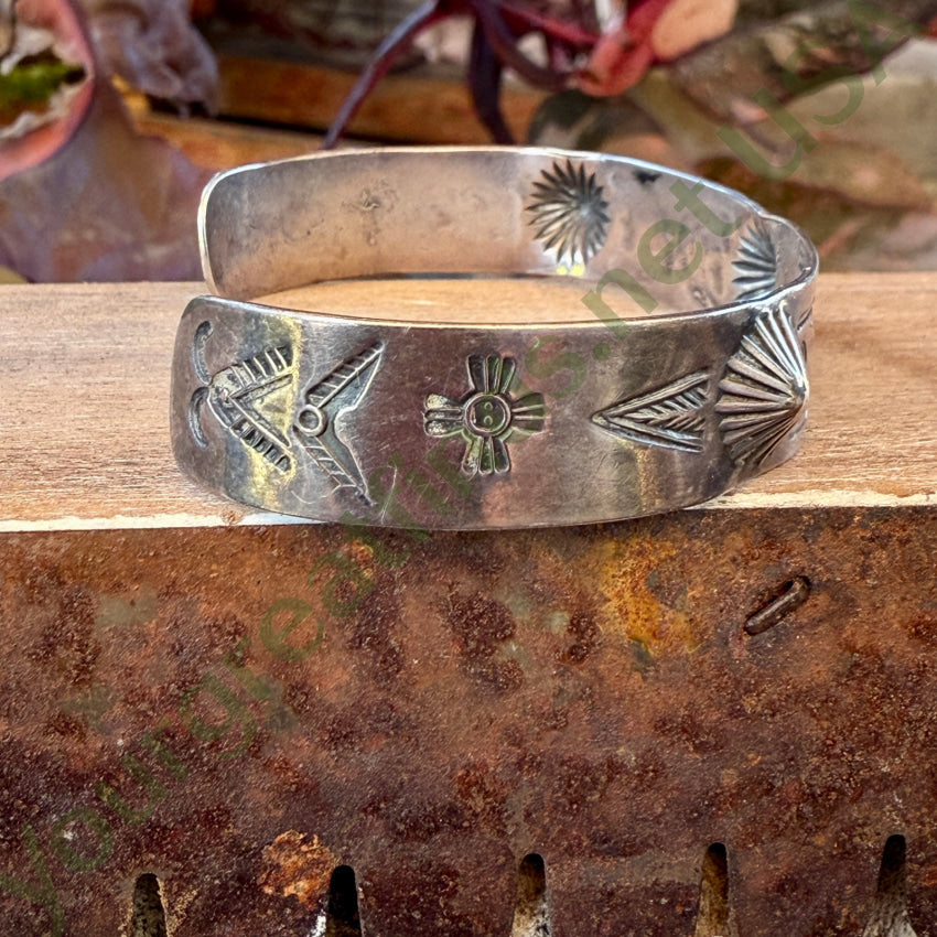 Antique Navajo Ingot Silver Fluted Button Stamped Cuff Bracelet bracelet