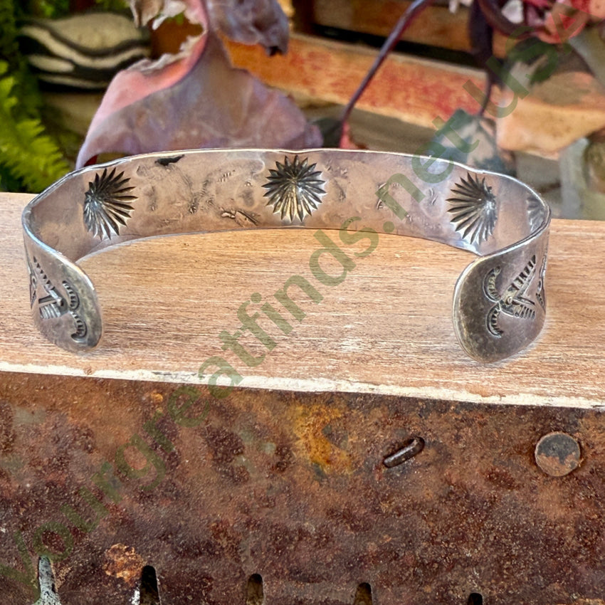 Antique Navajo Ingot Silver Fluted Button Stamped Cuff Bracelet bracelet