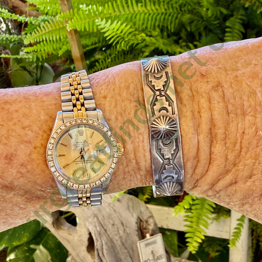 Antique Navajo Ingot Silver Fluted Button Stamped Cuff Bracelet bracelet