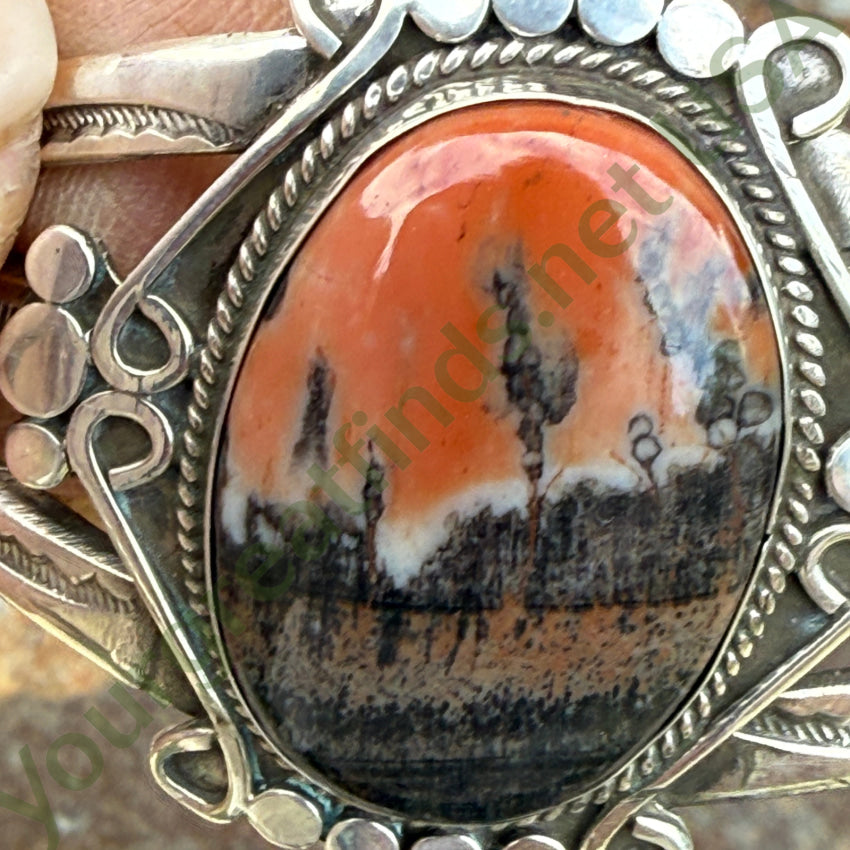 Antique Navajo Petrified Wood Sterling Silver Cuff Bracelet bracelet