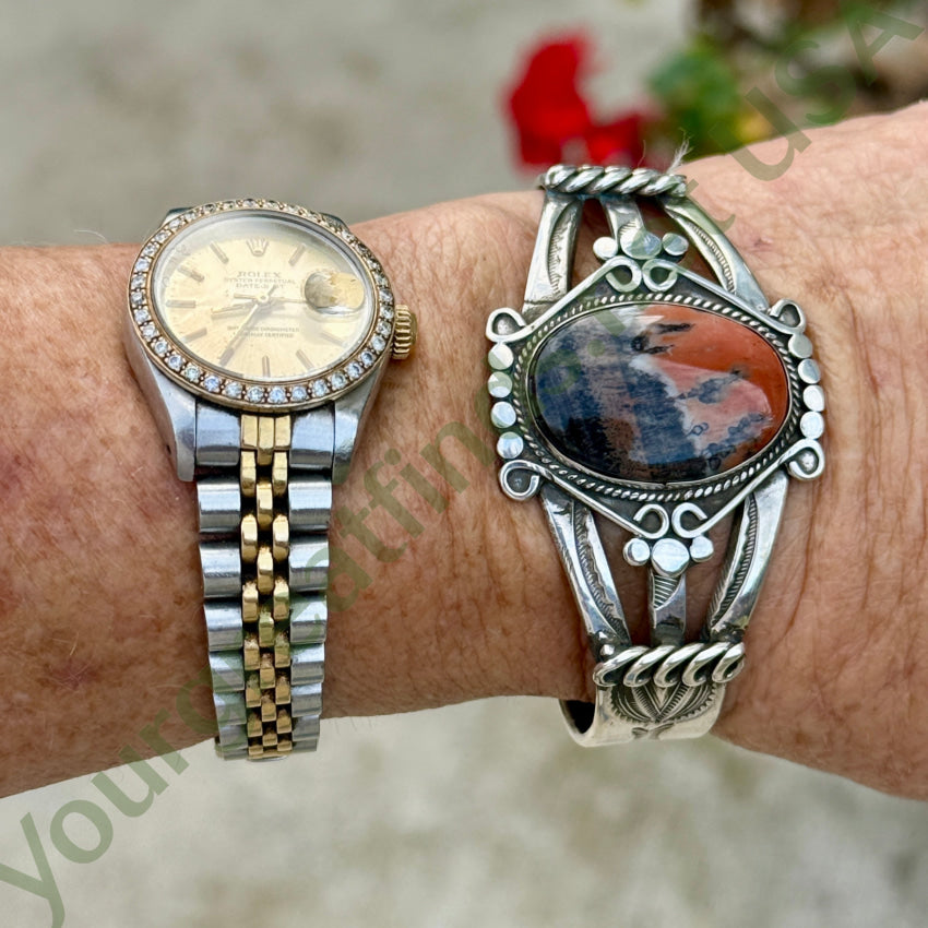 Antique Navajo Petrified Wood Sterling Silver Cuff Bracelet bracelet